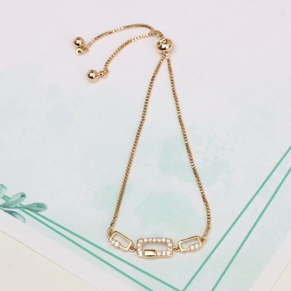 Elegant Rose Gold Adjustable Bracelet with Sparkling Rectangle Charms, XPAB0632 - Picture 5 of 12